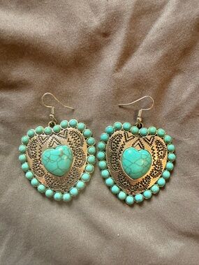 Turquoise Stone Teardrop Dangle Earrings - Mint Blue Boho
